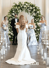 Rita | A Line Strapless White Blue Printing Floral Satin Maxi Formal Dress - Price #price_variant_lowest# - Blue Floral - PromDressClub